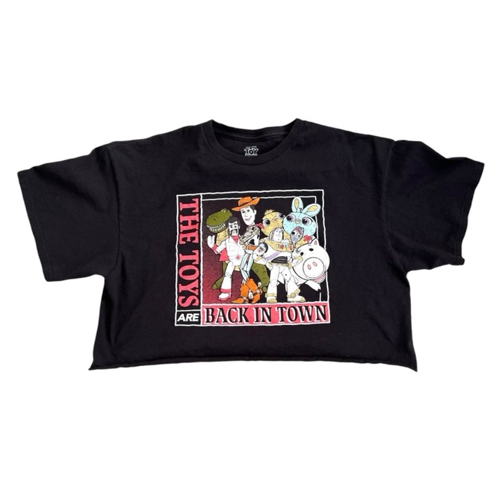 Black Oversized Cropped Toy Story 4 Crew Neck Tee